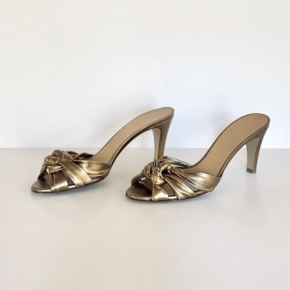 Salvatore Ferragamo Metallic Gold Knot Mule Heels